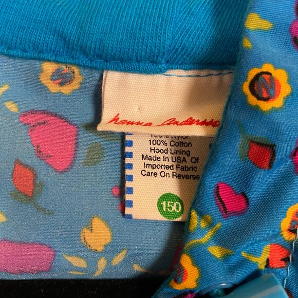 Hanna Anderesson Blue Floral Pull Over Hooded Jacket Size 12 - Picture 4 of 5